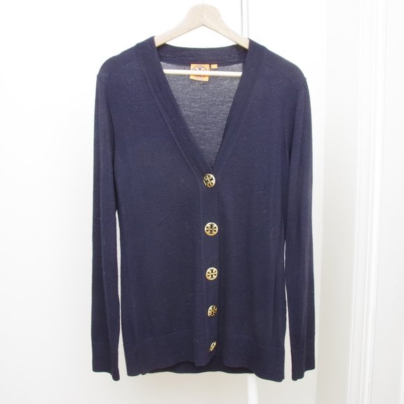 Tory Burch Sweaters - Tory Burch Longline Gold Button Cardigan Navy